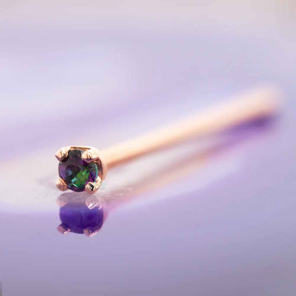 Four Prong Nostril Screw in Gold with Mystic Topaz - Image 2