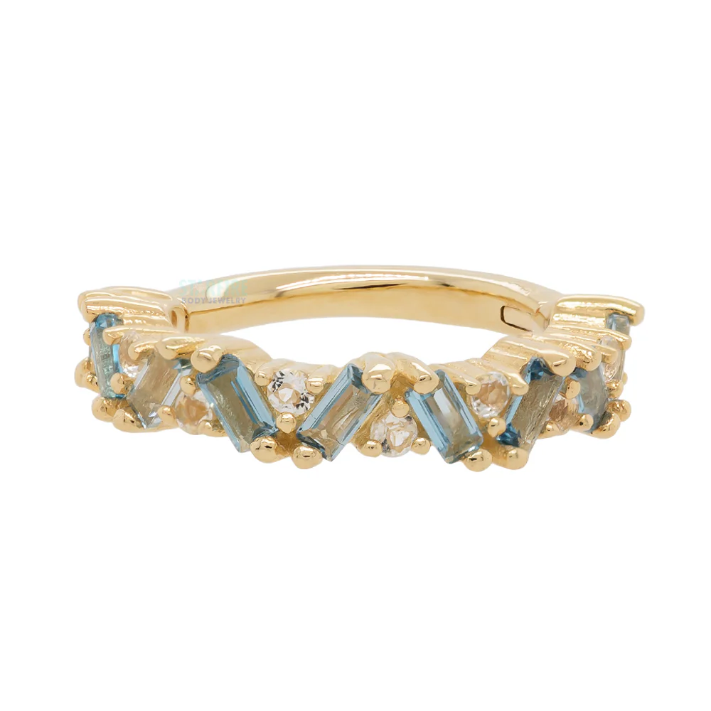 "Laguna" Hinge Ring / Clicker in Gold with London Blue & White Topaz