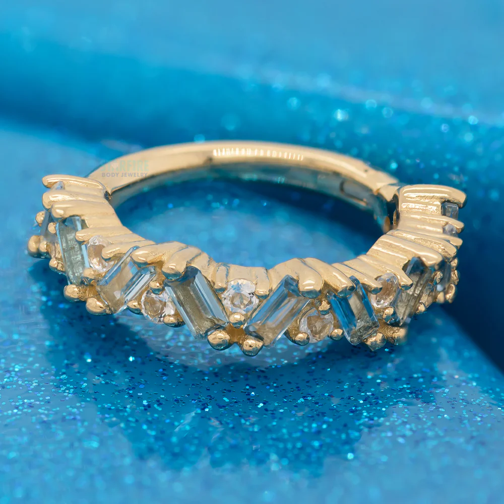 "Laguna" Hinge Ring / Clicker in Gold with London Blue & White Topaz - Image 2
