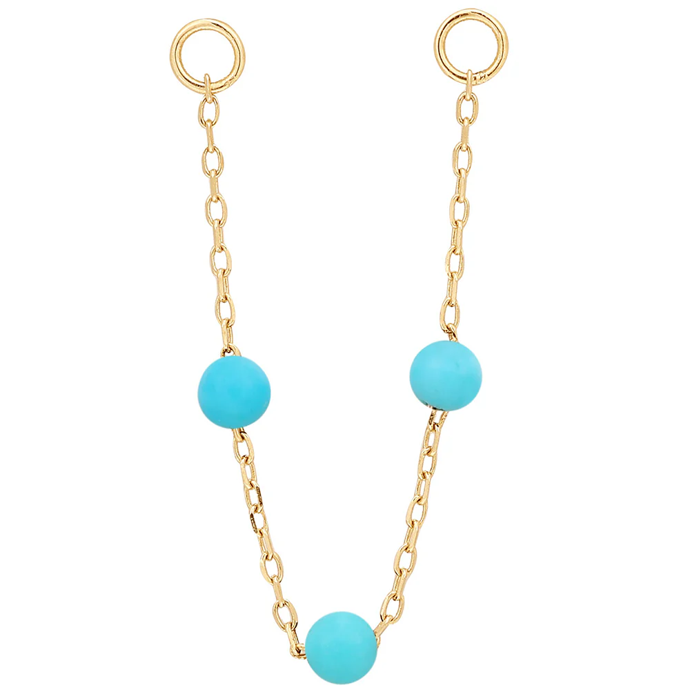 3 Bead Chain Attachment in Gold with Turquoise - Image 2