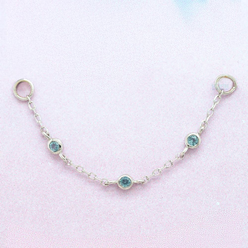 3 Bezel Chain Attachment in Gold with London Blue Topaz - Image 2