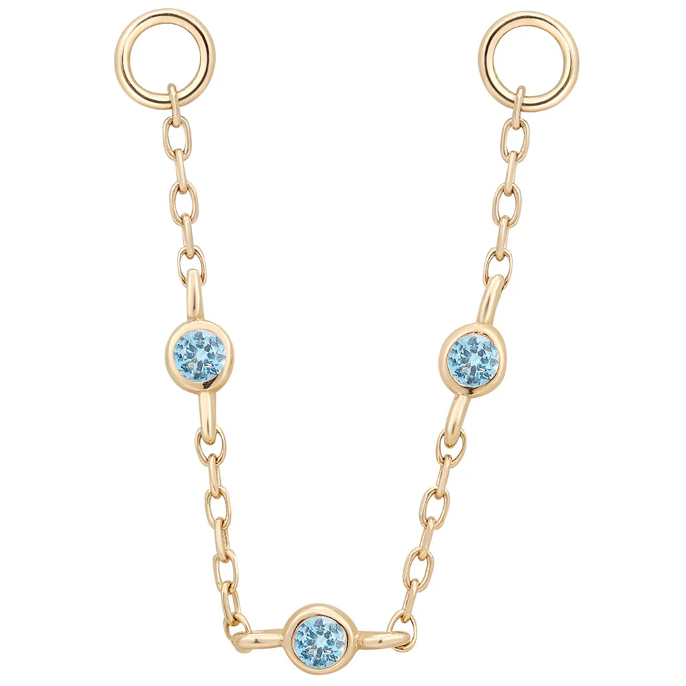 3 Bezel Chain Attachment in Gold with London Blue Topaz - Image 3