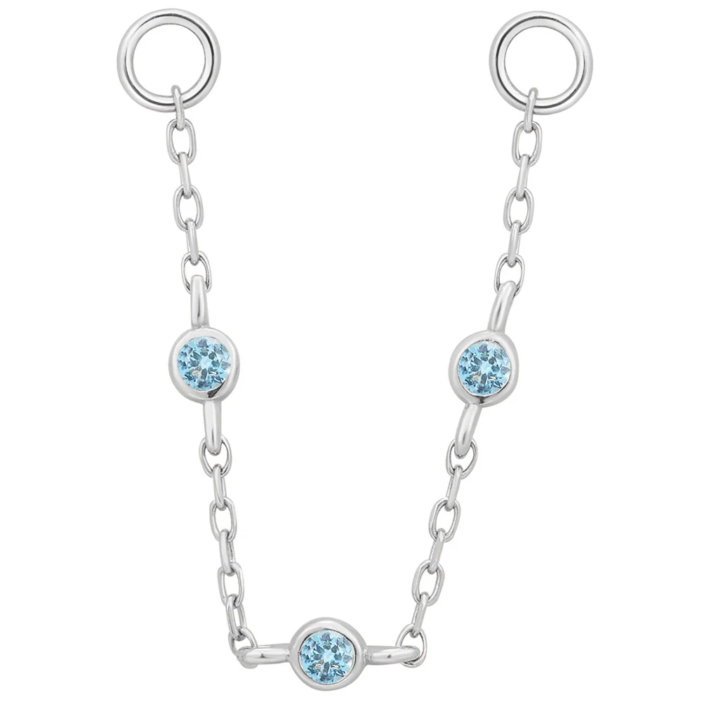 3 Bezel Chain Attachment in Gold with London Blue Topaz - Image 4