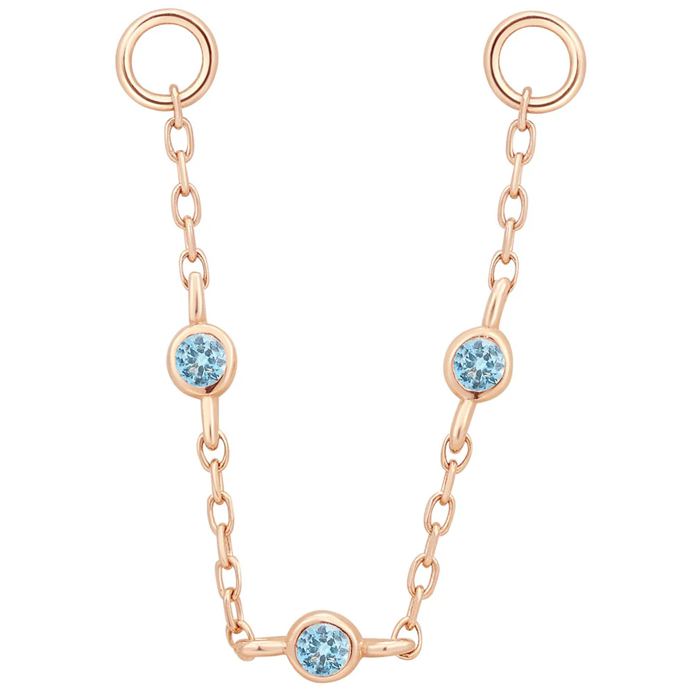 3 Bezel Chain Attachment in Gold with London Blue Topaz - Image 5
