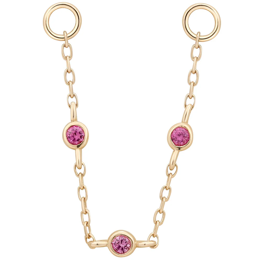 3 Bezel Chain Attachment in Gold with Pink Sapphire - Image 2