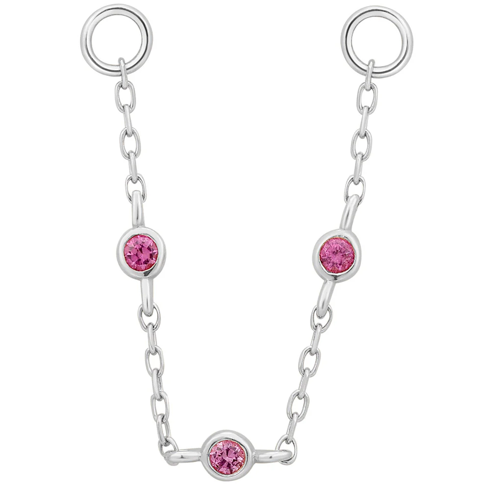 3 Bezel Chain Attachment in Gold with Pink Sapphire - Image 3
