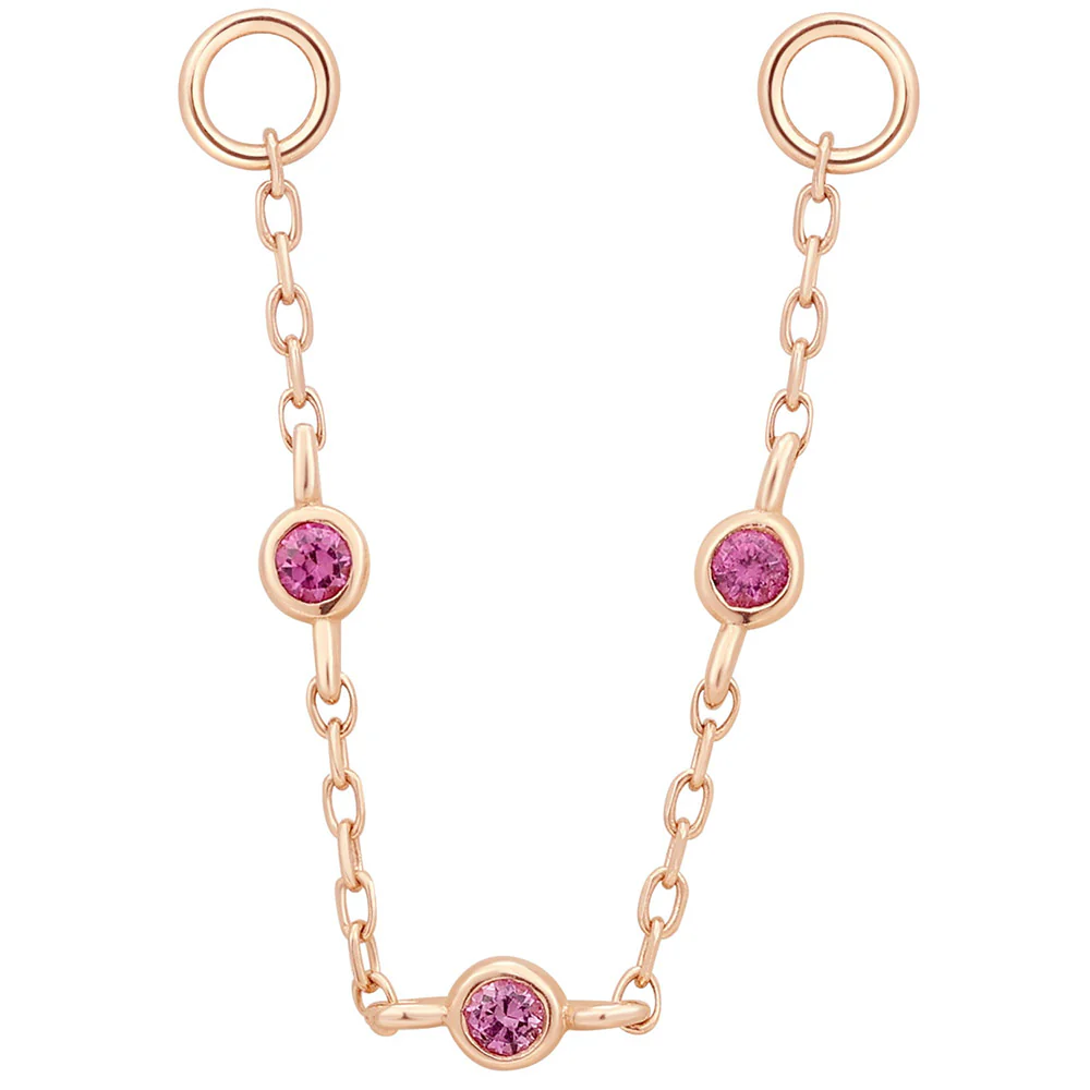 3 Bezel Chain Attachment in Gold with Pink Sapphire - Image 4