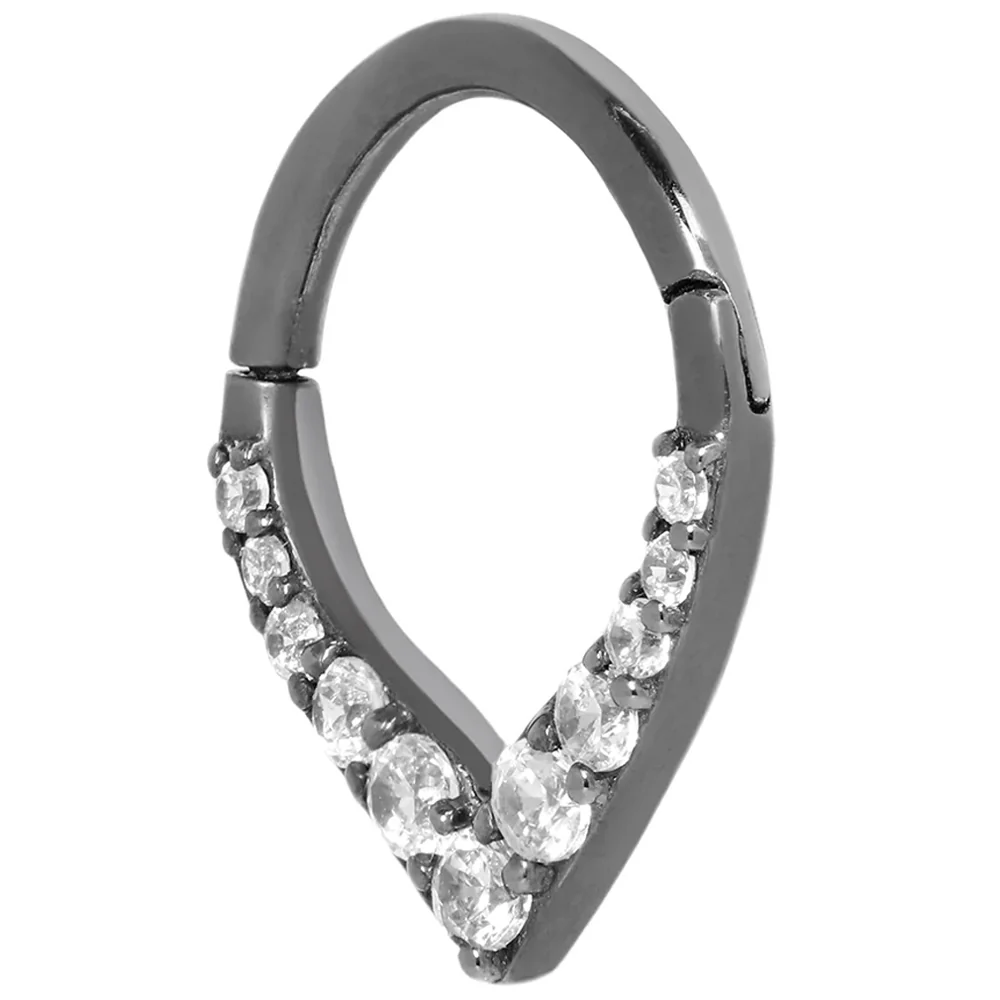 "All Rise No Shine" Hinge Ring / Clicker in Black Rhodium - Gold with CZ's - Image 2