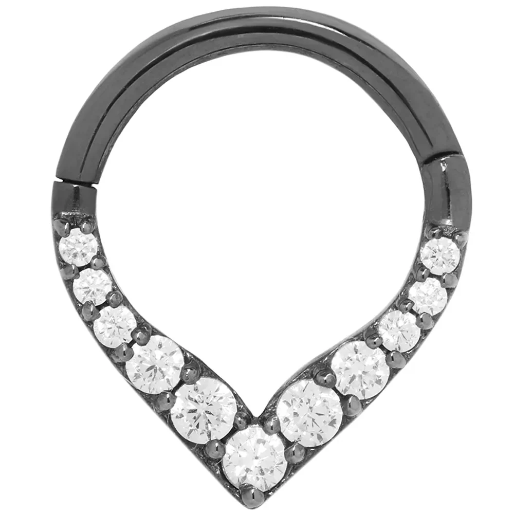"All Rise No Shine" Hinge Ring / Clicker in Black Rhodium - Gold with CZ's - Image 3