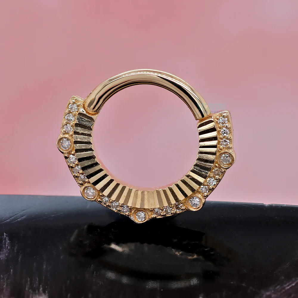 "Awaken" Hinge Ring / Clicker in Gold with Diamonds - Image 2