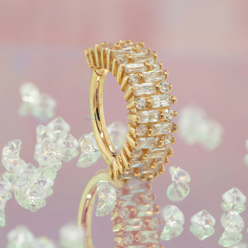 "Brilliant" Hinge Ring / Clicker in Gold with CZ's - Image 2