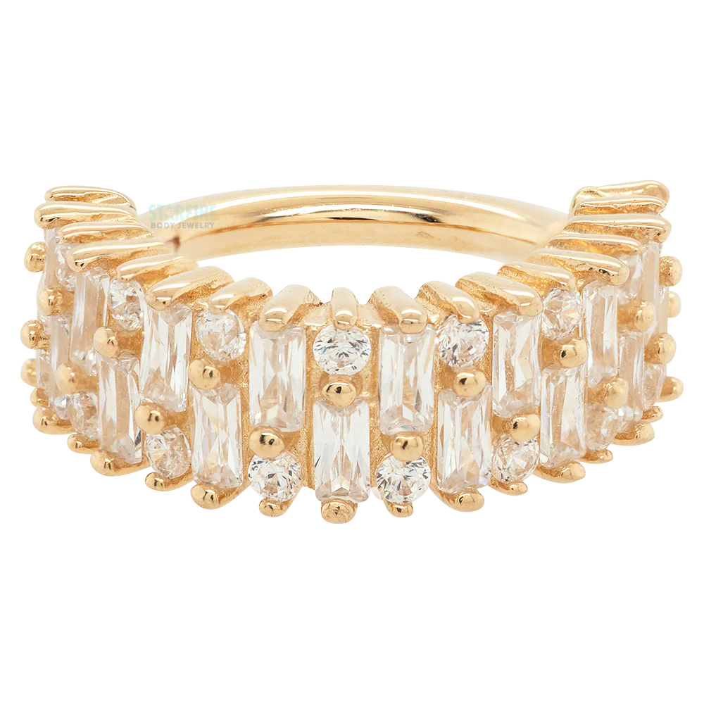 "Brilliant" Hinge Ring / Clicker in Gold with CZ's - Image 4