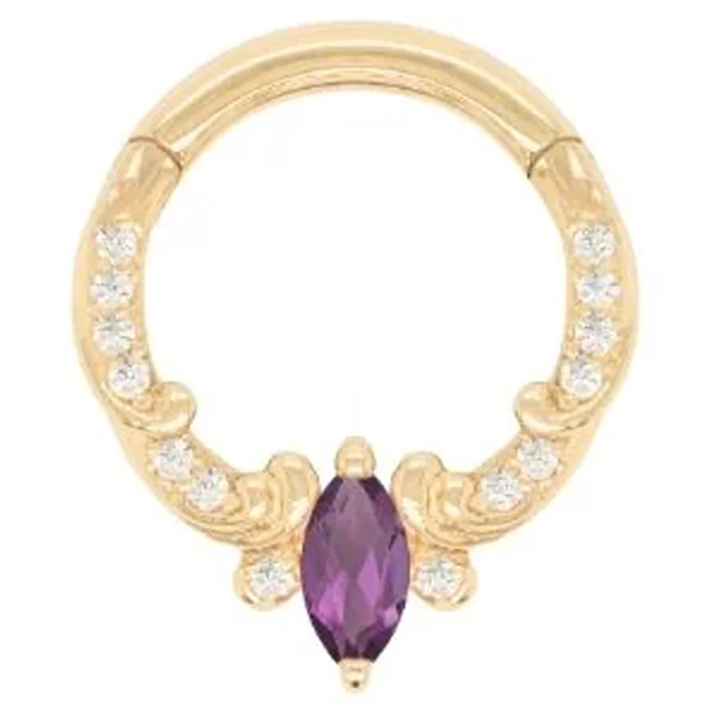 "Coterie" Hinge Ring / Clicker in Gold with Amethyst & CZ's