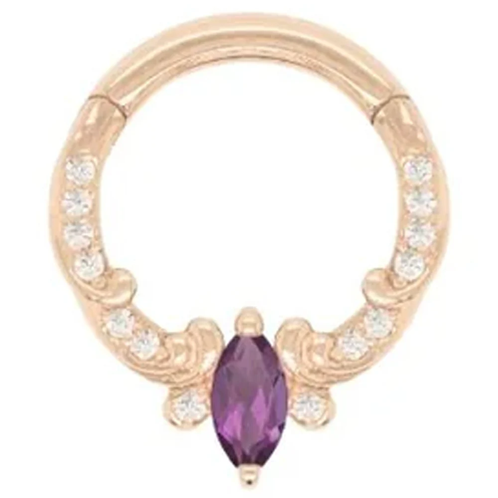 "Coterie" Hinge Ring / Clicker in Gold with Amethyst & CZ's - Image 3