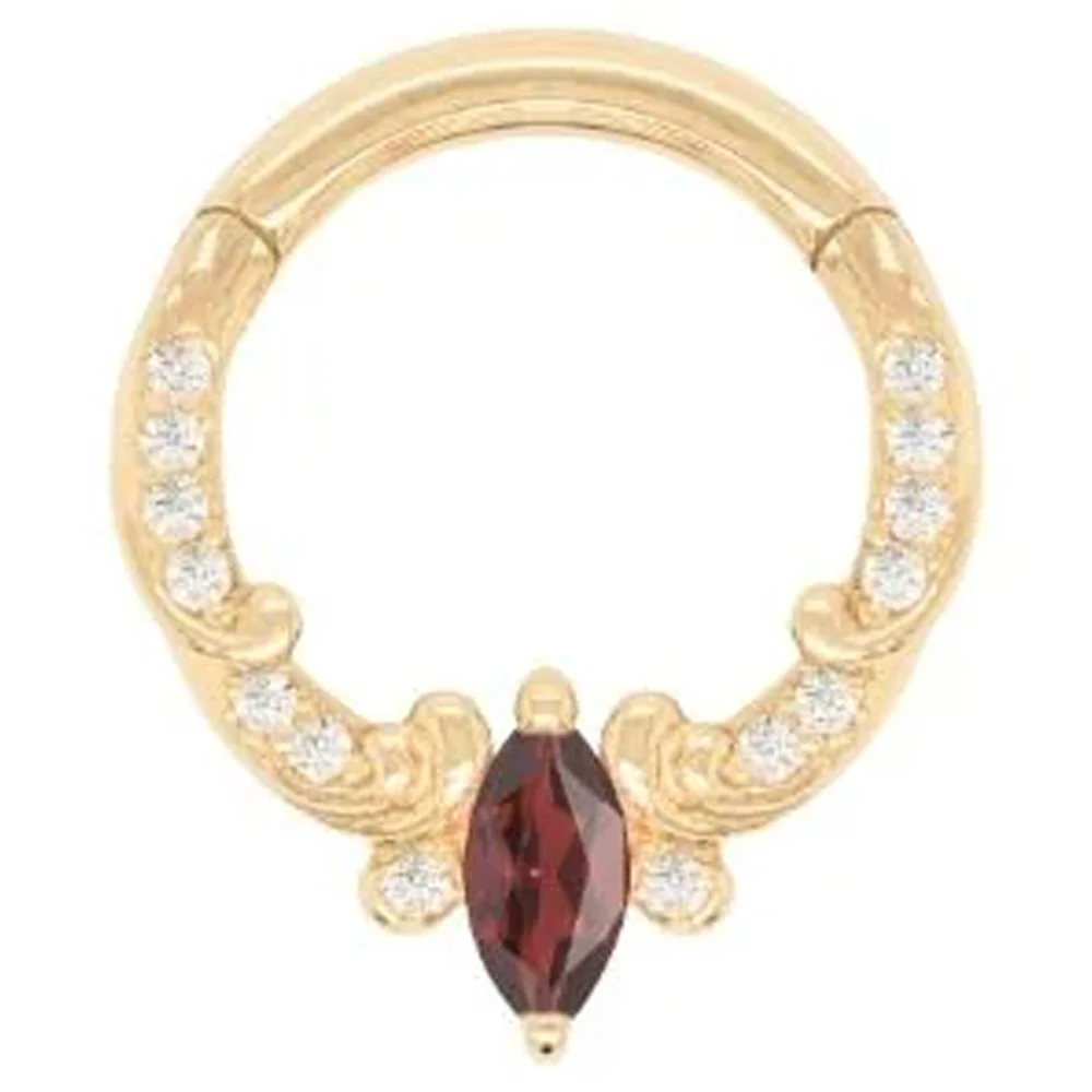 "Coterie" Hinge Ring / Clicker in Gold with Garnet & CZ's