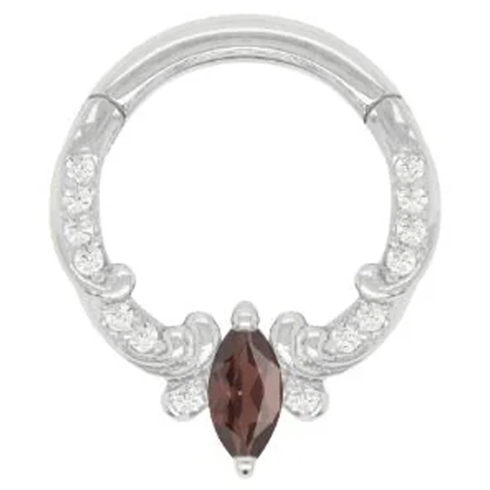 "Coterie" Hinge Ring / Clicker in Gold with Garnet & CZ's - Image 2