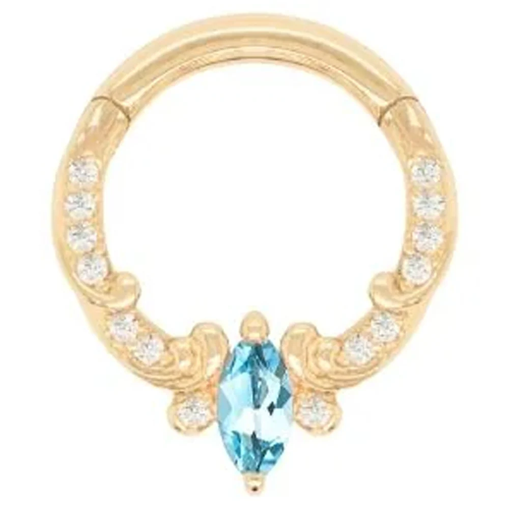 "Coterie" Hinge Ring / Clicker in Gold with London Blue Topaz & CZ's - Image 3