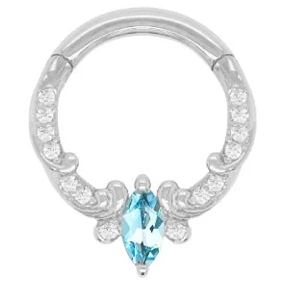 "Coterie" Hinge Ring / Clicker in Gold with London Blue Topaz & CZ's - Image 4