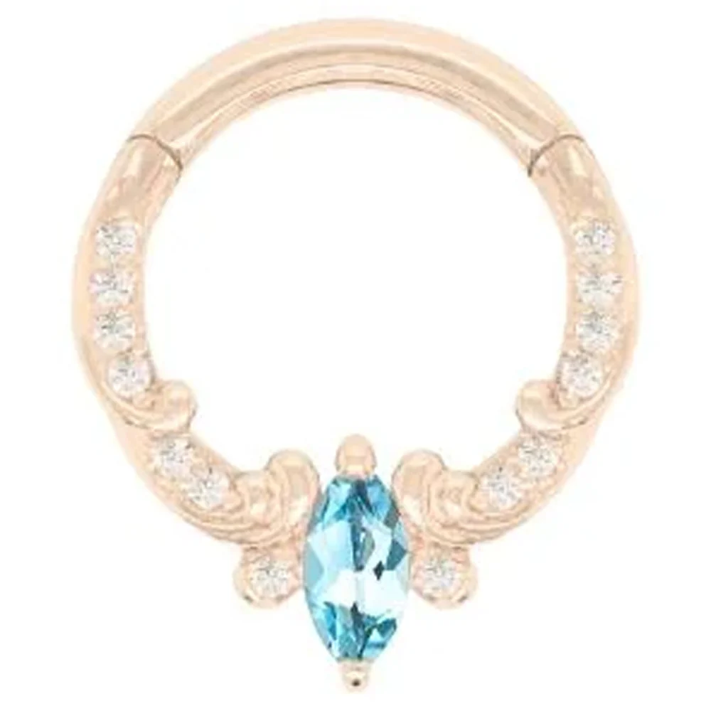 "Coterie" Hinge Ring / Clicker in Gold with London Blue Topaz & CZ's - Image 5