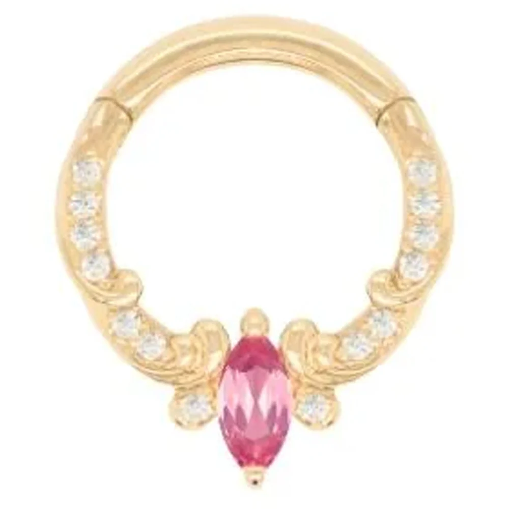 "Coterie" Hinge Ring / Clicker in Gold with Pink Tourmaline & CZ's - Image 2