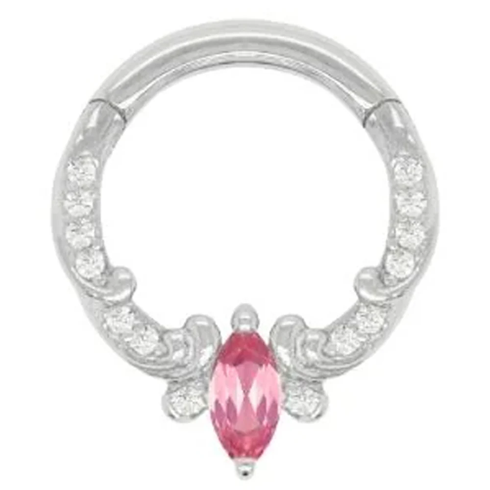 "Coterie" Hinge Ring / Clicker in Gold with Pink Tourmaline & CZ's - Image 3