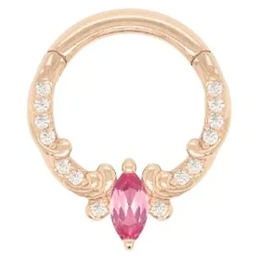 "Coterie" Hinge Ring / Clicker in Gold with Pink Tourmaline & CZ's - Image 4