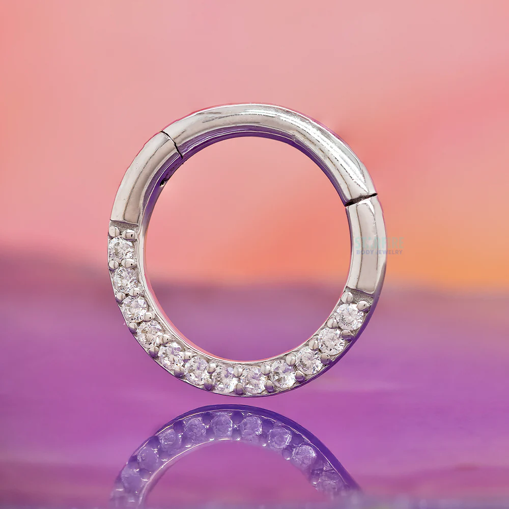 "Dia" Hinge Ring / Clicker in Gold with CZ's - Image 2
