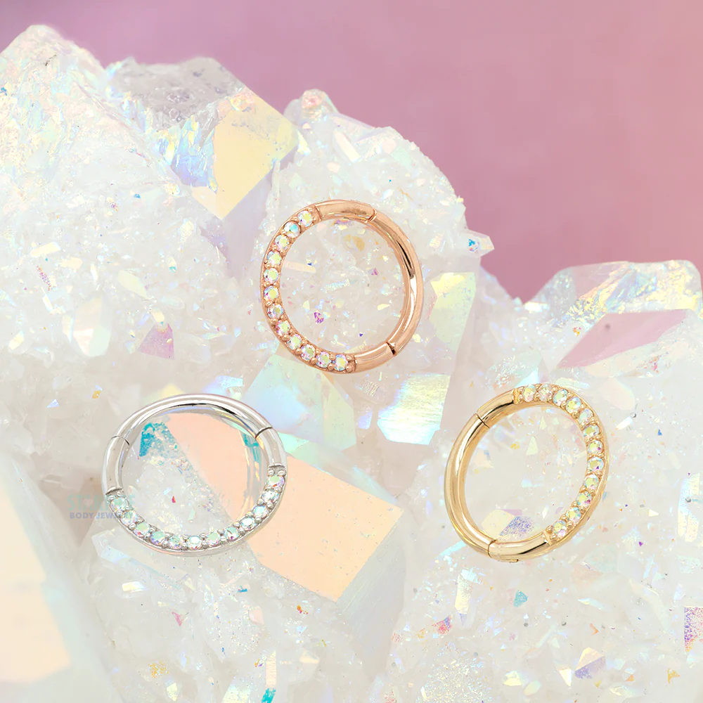 "Dia" Hinge Ring / Clicker in Gold with Mercury Mist Topaz - Image 2