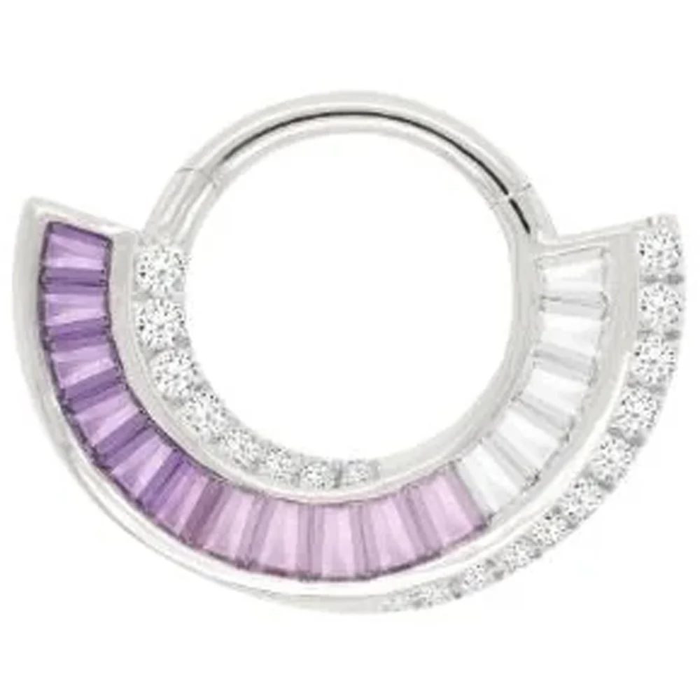 "Echelon" Hinge Ring / Clicker in Gold with Amethyst & CZ's - Image 2