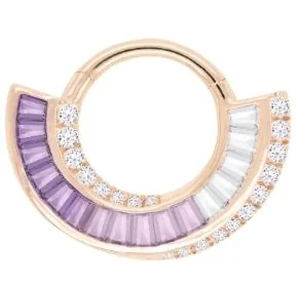 "Echelon" Hinge Ring / Clicker in Gold with Amethyst & CZ's - Image 3