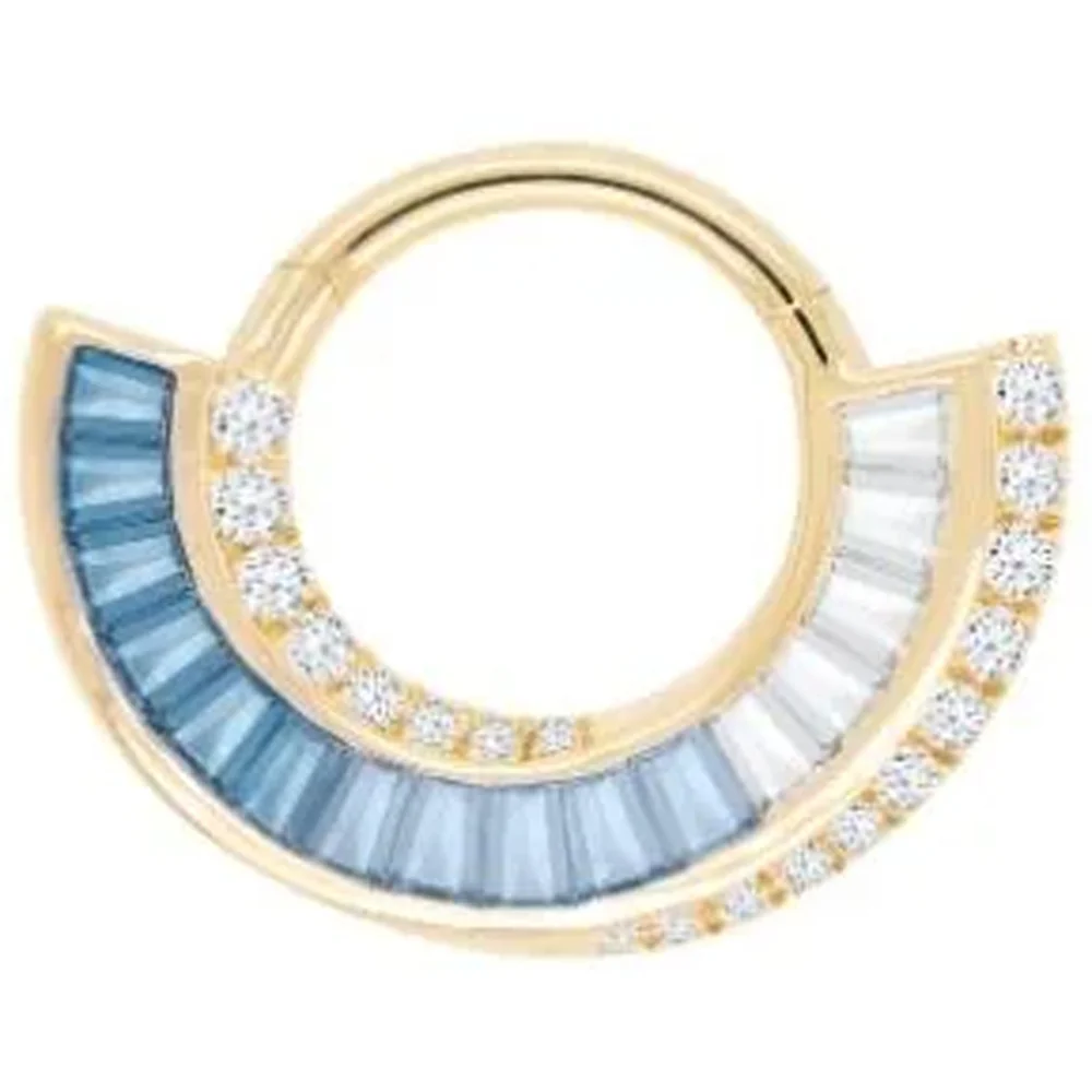 "Echelon" Hinge Ring / Clicker in Gold with London Blue Topaz & CZ's - Image 2