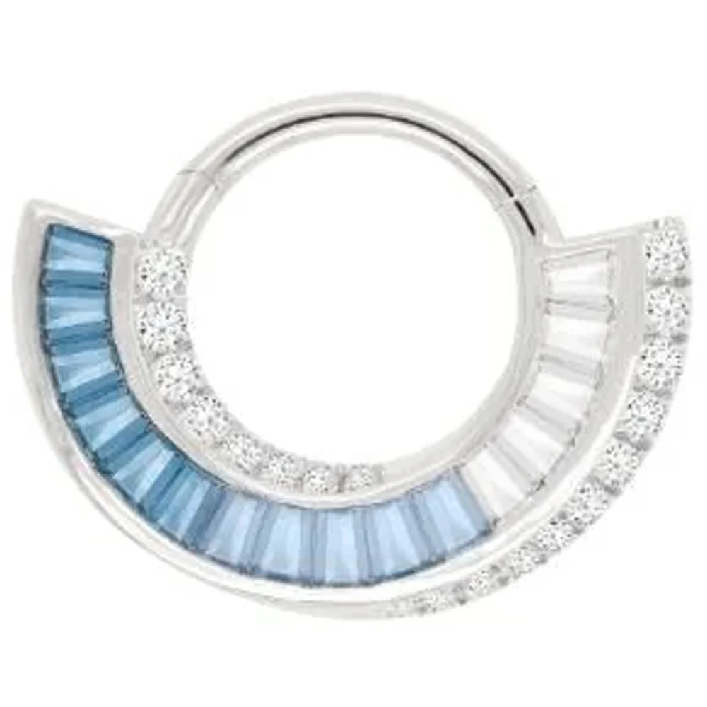 "Echelon" Hinge Ring / Clicker in Gold with London Blue Topaz & CZ's - Image 3