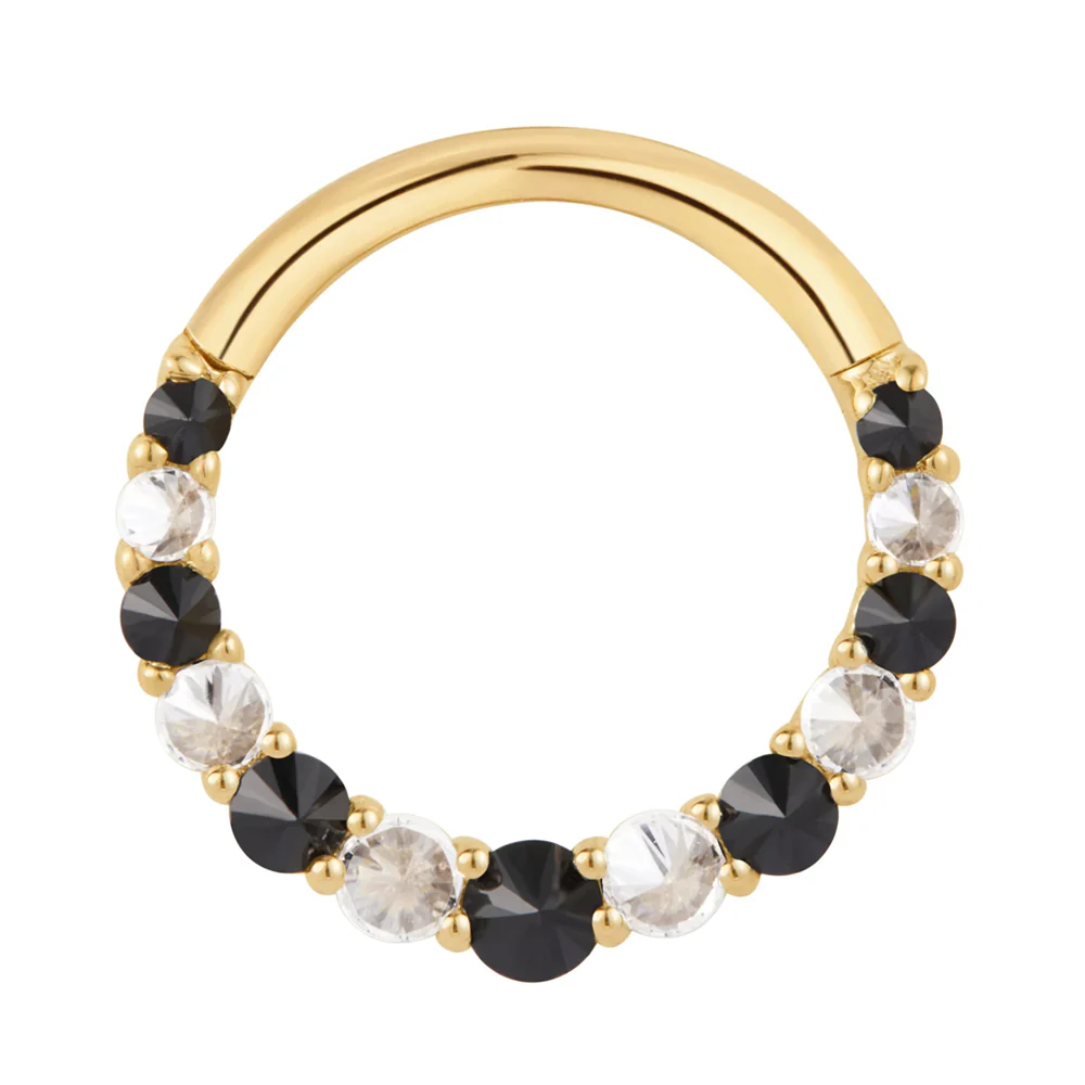 "Eclipse" Hinge Ring / Clicker in Gold with Black Spinel & Reverse Set CZ's - Image 3