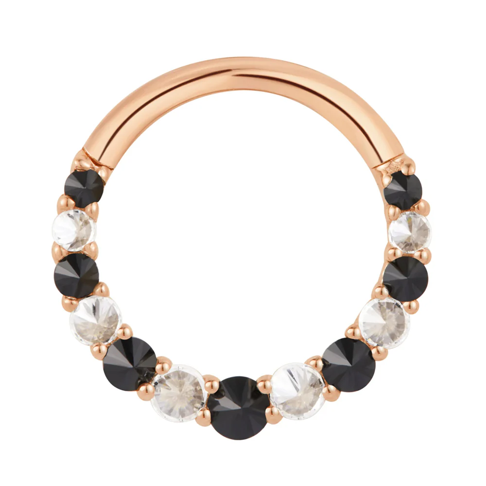 "Eclipse" Hinge Ring / Clicker in Gold with Black Spinel & Reverse Set CZ's - Image 4