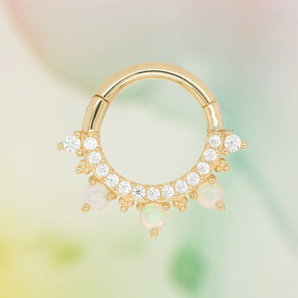"Gigi" Hinge Ring / Clicker in Gold with Genuine Opals & White CZ's - Image 2