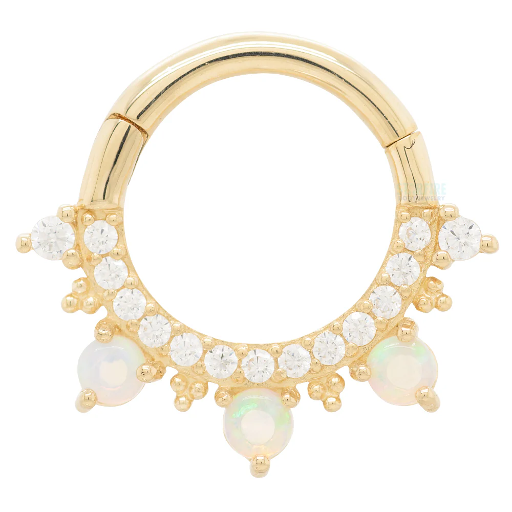 "Gigi" Hinge Ring / Clicker in Gold with Genuine Opals & White CZ's - Image 4