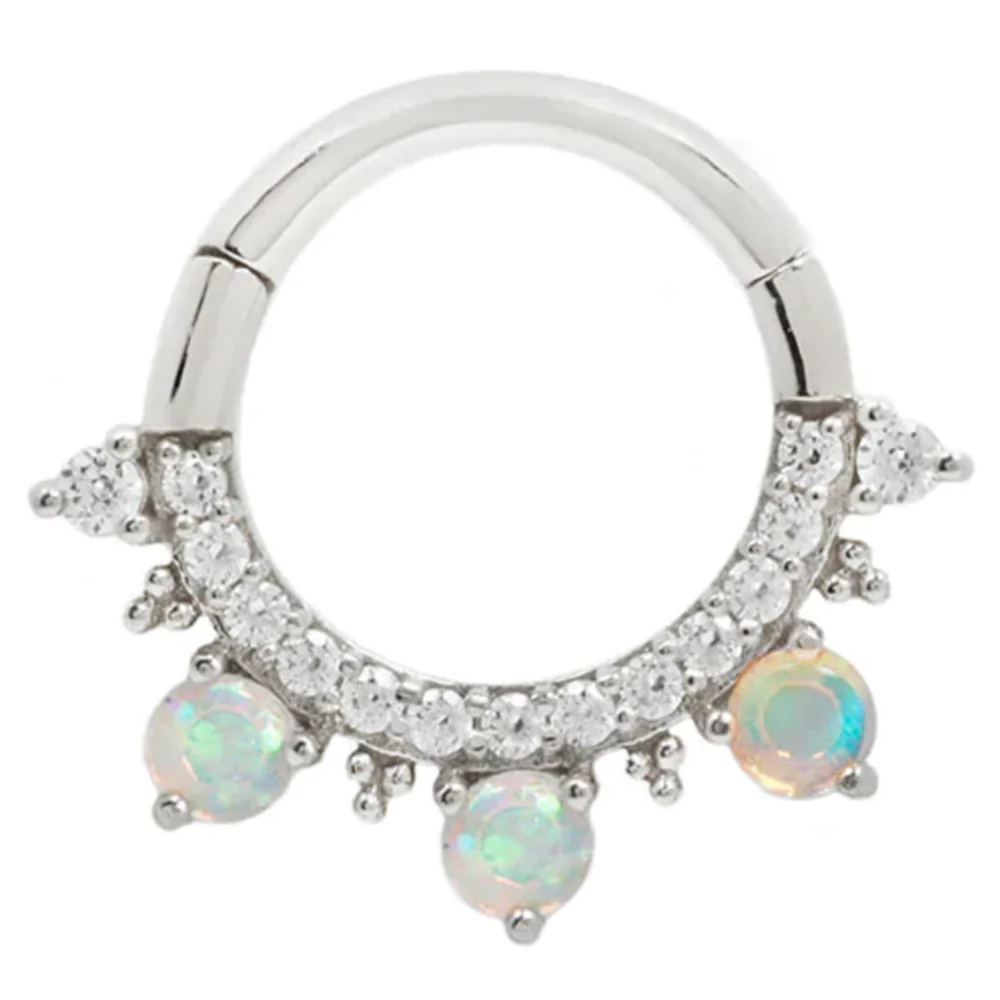 "Gigi" Hinge Ring / Clicker in Gold with Genuine Opals & White CZ's - Image 5