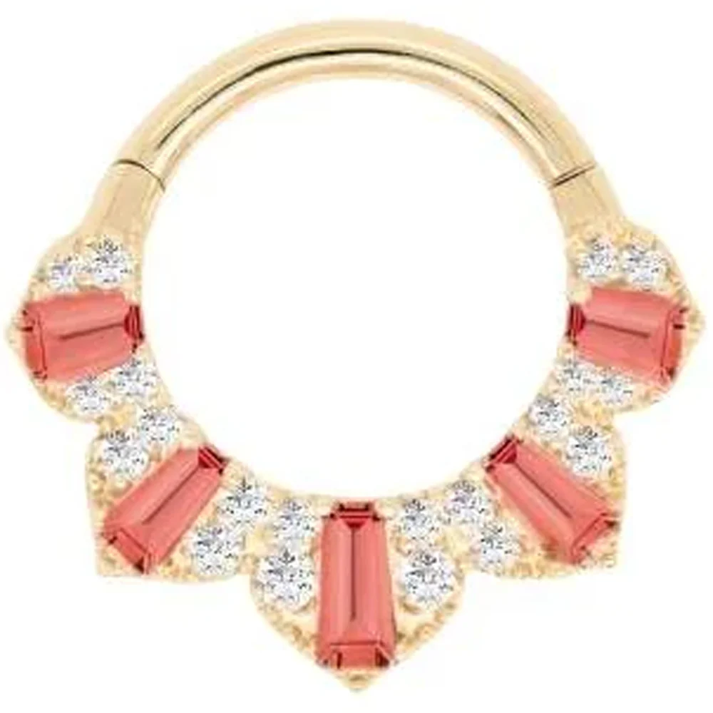 "Gilty Pleasure" Hinge Ring / Clicker in Gold with Garnet & Diamonds - Image 2