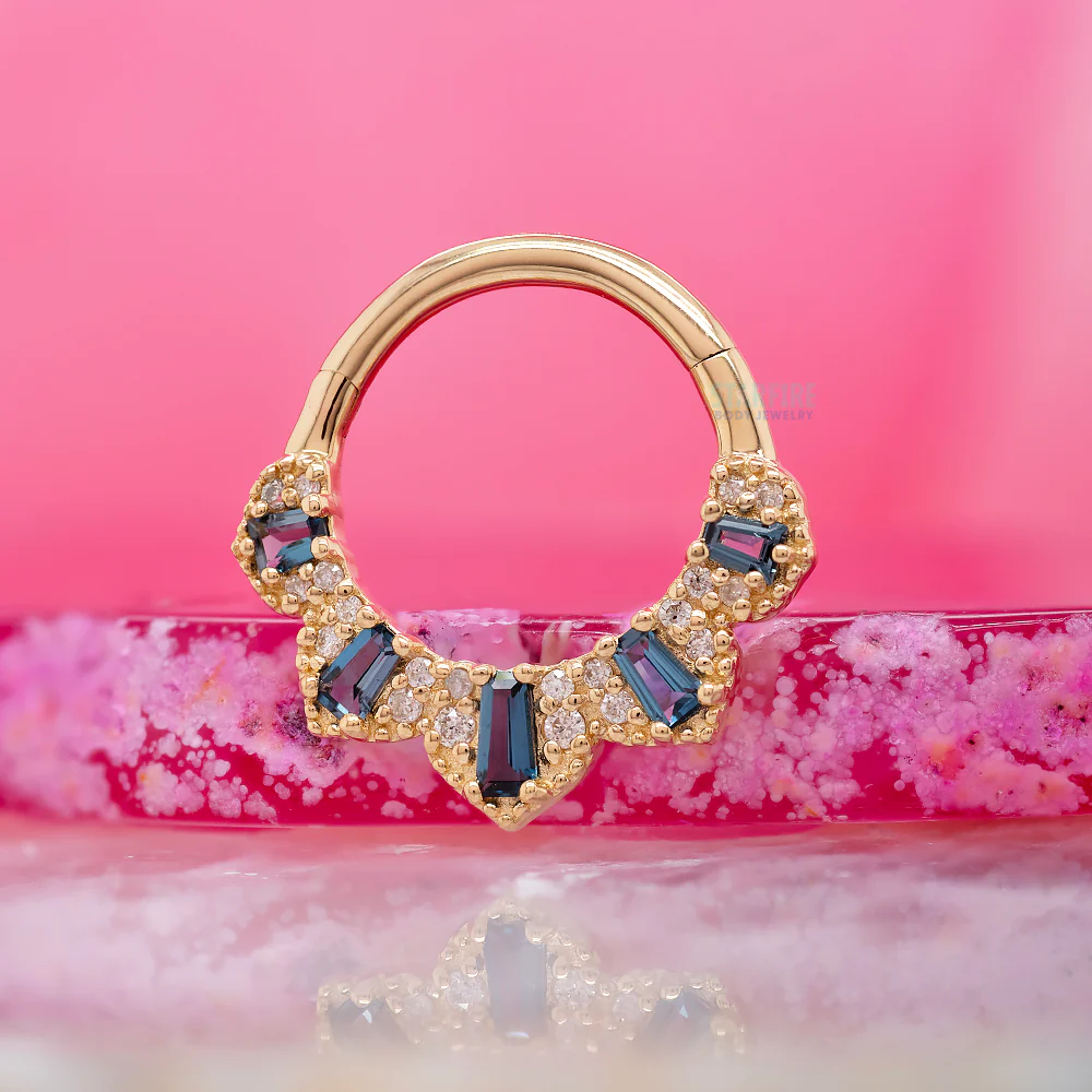 "Gilty Pleasure" Hinge Ring / Clicker in Gold with London Blue Topaz & Diamonds - Image 2