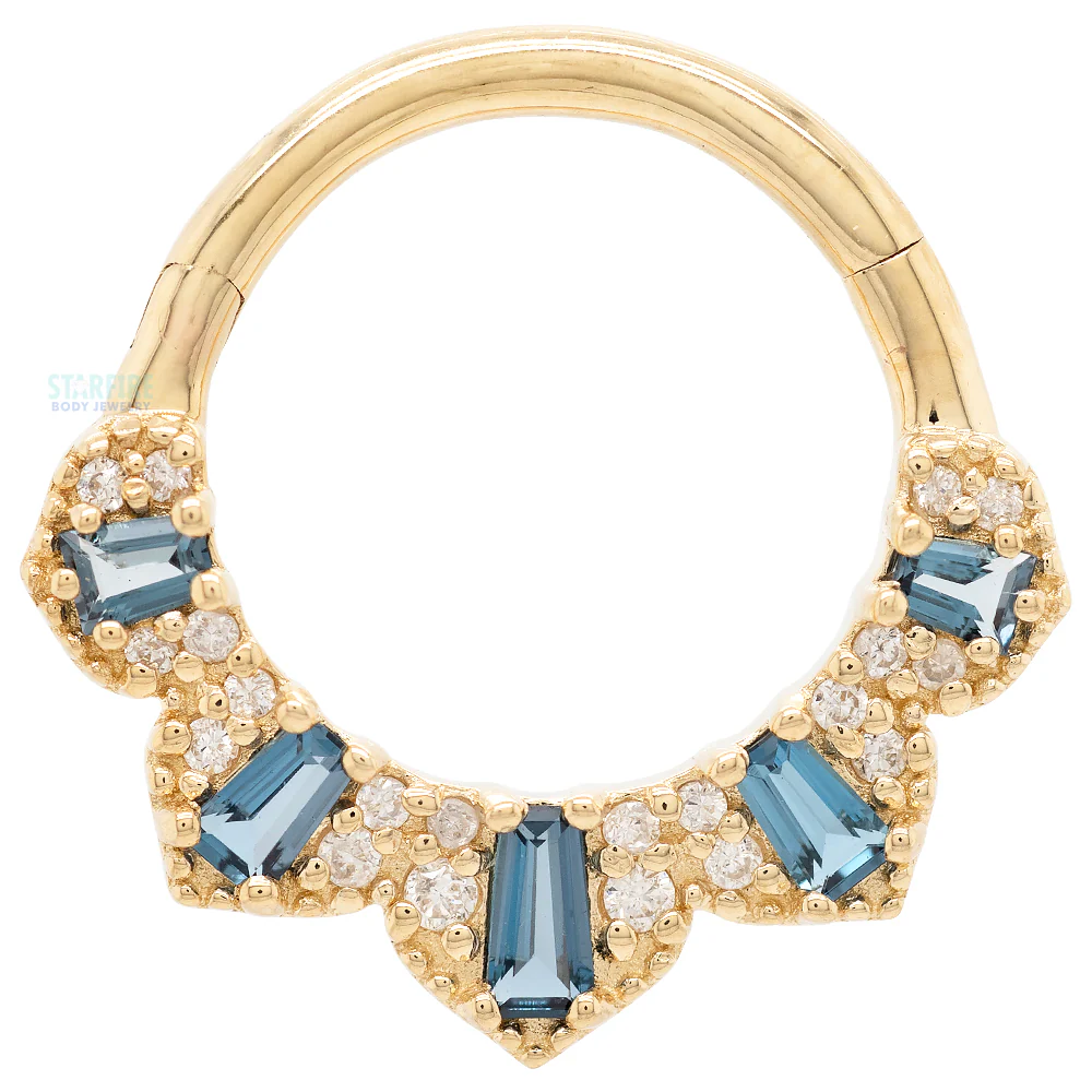 "Gilty Pleasure" Hinge Ring / Clicker in Gold with London Blue Topaz & Diamonds - Image 3