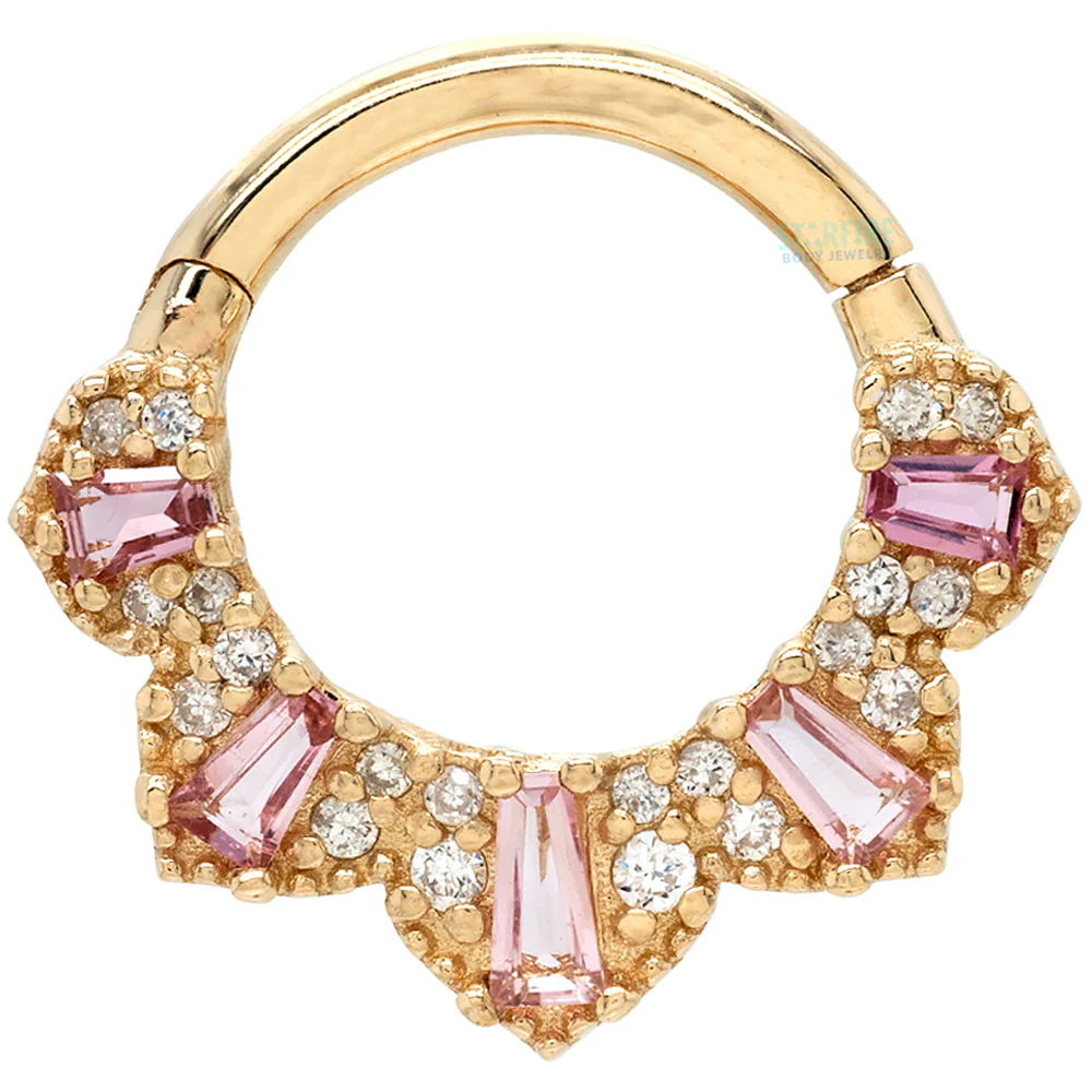 "Gilty Pleasure" Hinge Ring / Clicker in Gold with Pink Tourmaline & Diamonds - Image 3