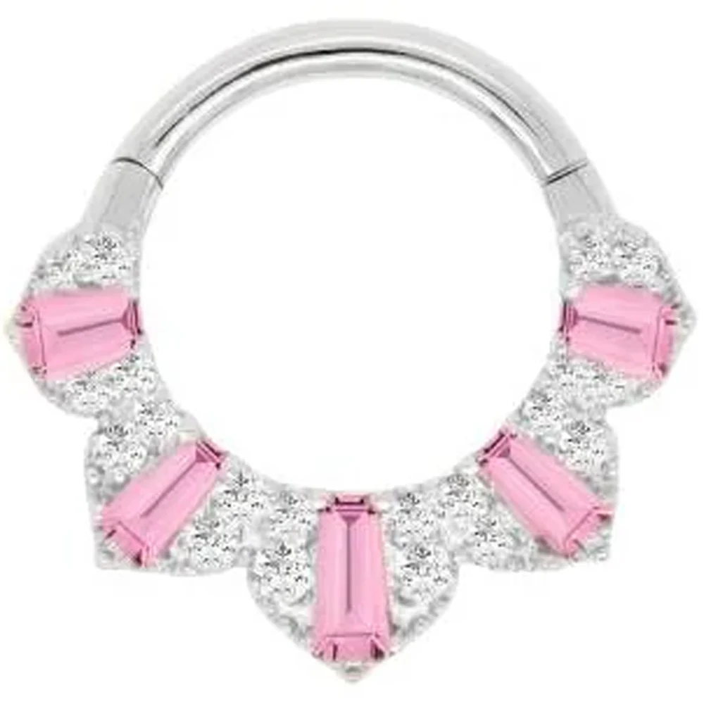 "Gilty Pleasure" Hinge Ring / Clicker in Gold with Pink Tourmaline & Diamonds - Image 4