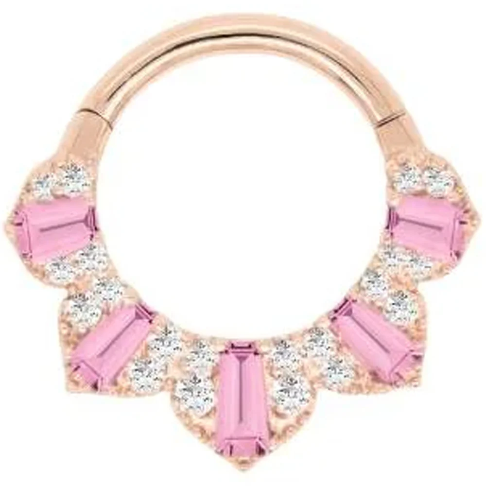 "Gilty Pleasure" Hinge Ring / Clicker in Gold with Pink Tourmaline & Diamonds - Image 5