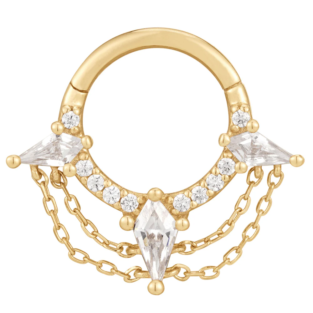 "Good Times" with Chains Hinge Ring / Clicker in Gold with CZ's - Image 2