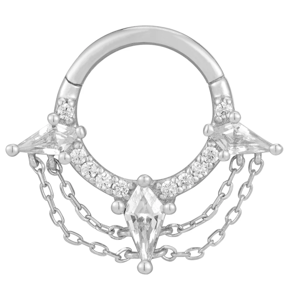 "Good Times" with Chains Hinge Ring / Clicker in Gold with CZ's - Image 3