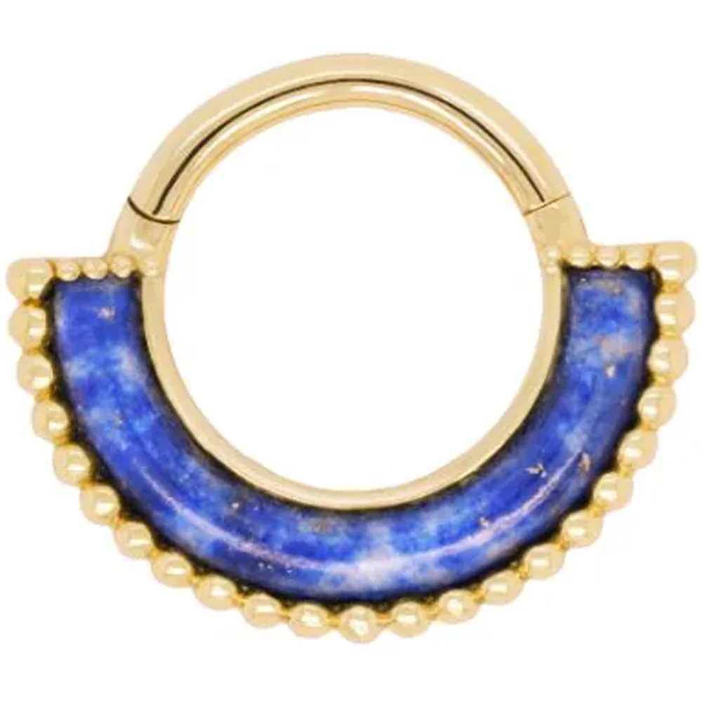 "Harmonic" Hinge Ring / Clicker in Gold with Lapis - Image 2