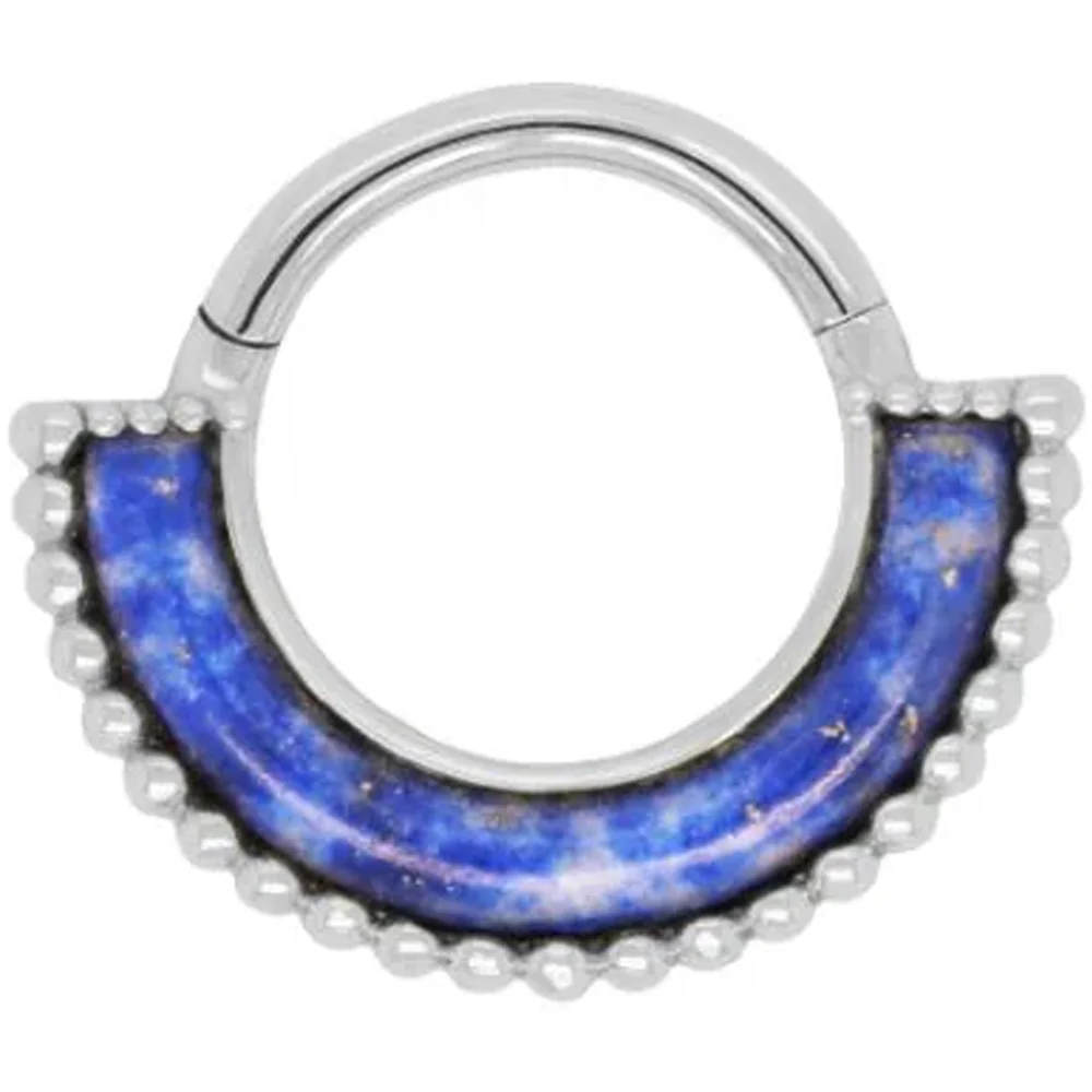 "Harmonic" Hinge Ring / Clicker in Gold with Lapis - Image 3