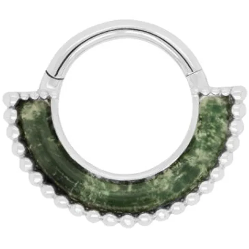 "Harmonic" Hinge Ring / Clicker in Gold with Moss Agate - Image 3