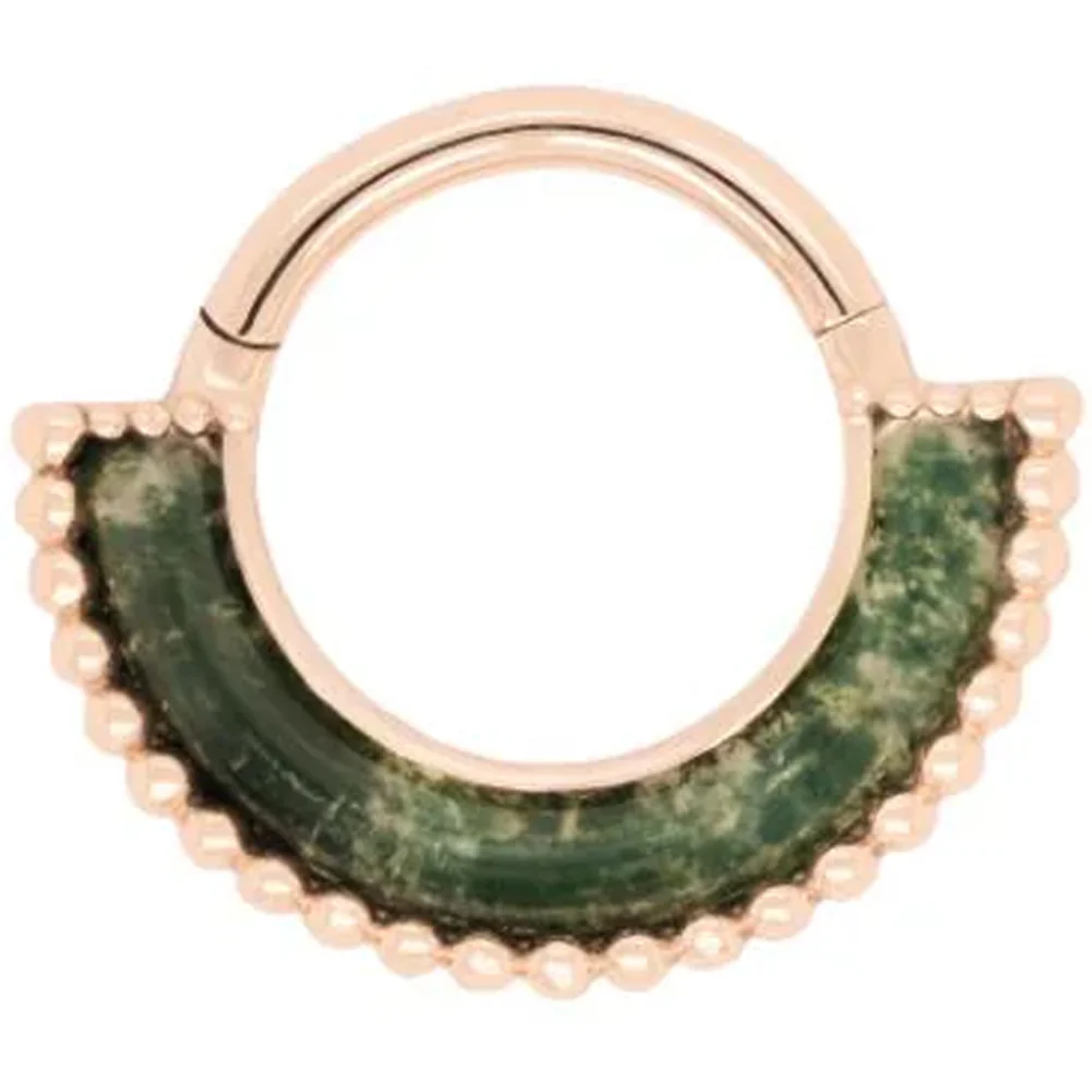 "Harmonic" Hinge Ring / Clicker in Gold with Moss Agate - Image 4