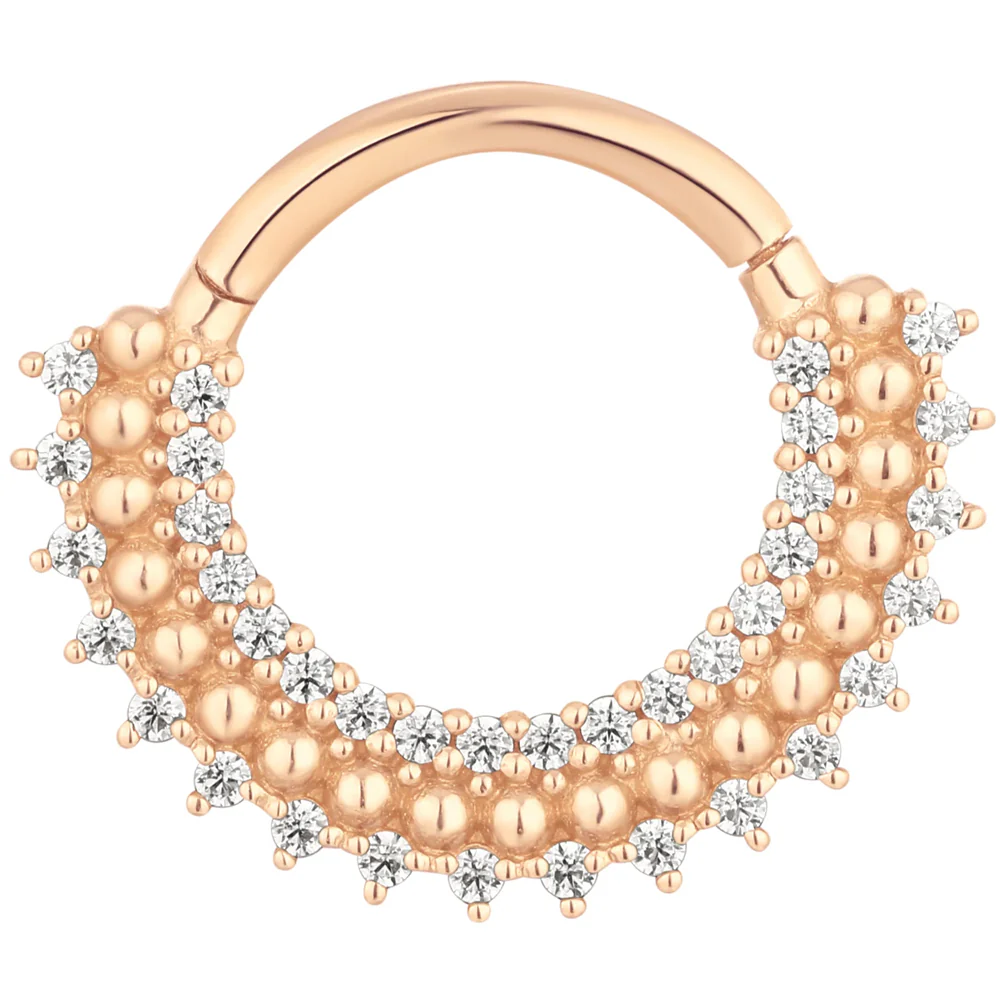 "Heart of Gold" Hinge Ring / Clicker in Gold with CZ's - Image 4